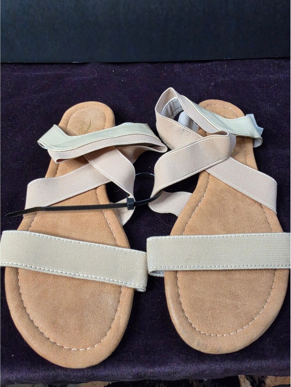 Beige Strappy Flat Sandals with Elastic Ankle Straps